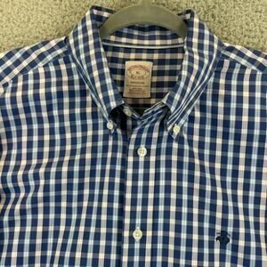 Brooks Brothers Shirt Mens XL Madison Blue Gingham Non Iron Supima Button Down